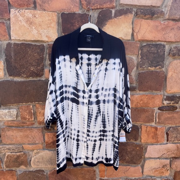 Karen Kane Blue and White Tie Dye Button Down Front Shirt Size 3X - Picture 7 of 16